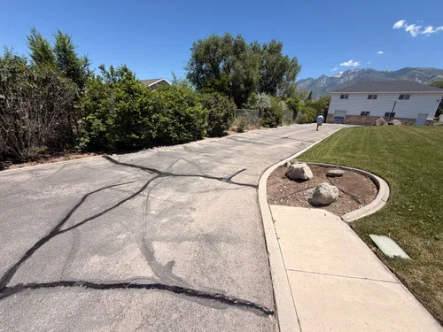 Long private road with mountain view