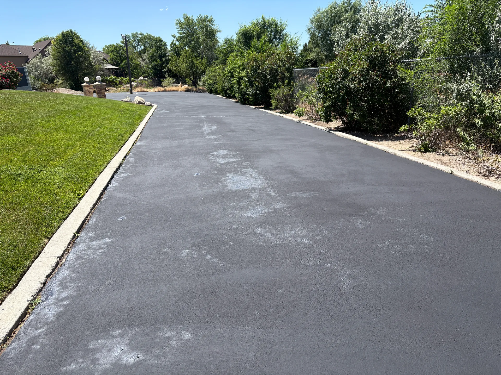 Freshly paved private road through trees